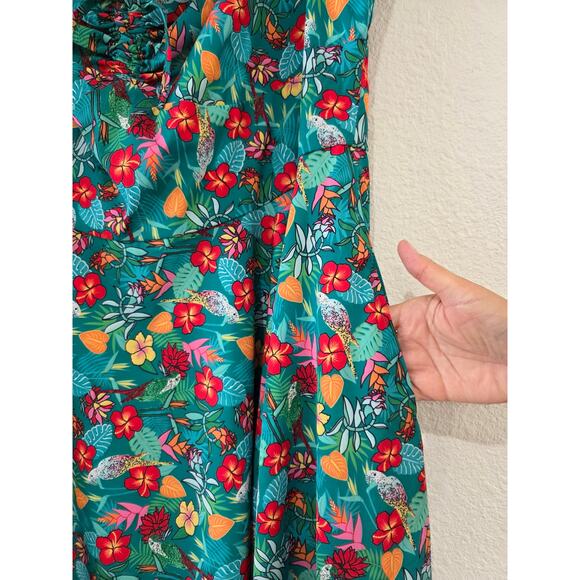Timeless London Tropical Floral Dress Women’s 3XL US 16 Green Fit & Flare - Picture 5 of 12
